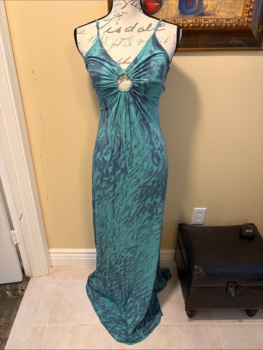 New Michelle Jonas Hand Tie-Dye Halter Maxi with Adjust long Straps Ring Detail